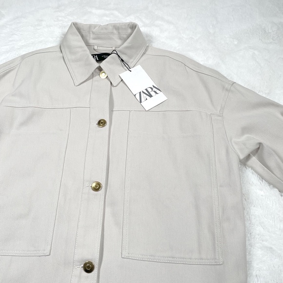 Zara Shirt Gold Button Overshirt Size XS - Picture 2 of 12